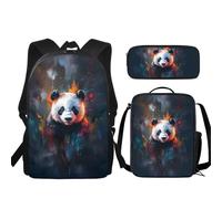 Urndoeng Panda Print 3 Pcs Kids Backpack Set with Lunch Box & Pencil Case, Lightweight Waterproof Pressure Relief Backpack for Boy Girls, Kids Book Bag Back to School Season Gifts