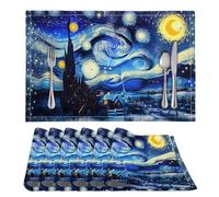 Urndoeng Placemats Set of 4,Table Placemats,Dining Table Set,Kitchen Mat,Starry Night Placemat,Starry Night Table Mats,B-Starry Night Print 6pc