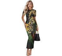 Urndoeng Reggae Clothing for Women Rasta Lion Dress 2025 Rasta Lion Clothing for Jamaican Themed Party Cool Black Custom 3X-Large