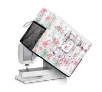 Urndoeng Rose Sewing Machine Cover with Storage Pockets,Dust & Pet Hair Protection,Fits Standard Singer, Brother and Janome Machines, Protecting & Decorating Your Sewing Space (White)