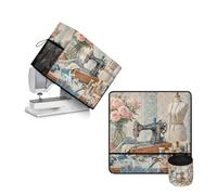 Urndoeng Sewing Element Sewing Machine Mat & Dust Cover, Set Of 2 Non Slip Sewing Machine Mats Compatible with Most Standard Sewing Machines & Supplies Kits