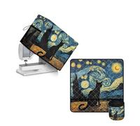 Urndoeng Sewing Machine Mat & Dust Cover, Set Of 2 Non Slip Sewing Machine Mats Compatible with Most Standard Sewing Machines & Supplies Kits Starry Night Cat Blue