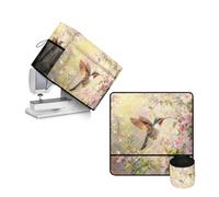 Urndoeng Sewing Machine Mat & Dust Cover, Set Of 2 Non Slip Sewing Machine Mats Compatible with Most Standard Sewing Machines & Supplies Kits Hummingbird Print