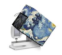Urndoeng Starry Night with Waves Pattern Sewing Machine Cover with Storage Pocket, Heavy-Duty Water-Resistant Fabric, Dust & Pet Hair Protection, Fits Brother, Singer, Janome Machine (Blue)