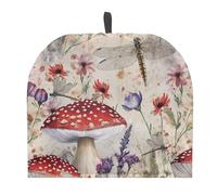 Urndoeng Tea Cosy Heat-Resistant Cover w/Quilted Padding 600D Polyester fits for tea time & Coffee Time Hanging Loop Foldable Insulator retro mushroom print
