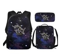 Urndoeng Twelve Constellations 3 Pcs Kids Backpack Set with Lunch Box & Pencil Case, Lightweight Waterproof Pressure Relief Backpack for Boy Girls, Kids Book Bag Back to School Season Gifts Taurus