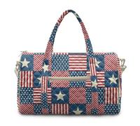 Urndoeng Vintage American Flag Patchwork Design Quilted Duffle Bag for Travel, Gym Bag for Women, Weekend Bag with Zipper Pocket Dance Bag Organizer Casual Bag Gifts for Womens