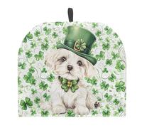 Urndoeng White Tea Cosy For Breakfast & Afternoon Tea Insulation Teapot Cozy W/Hanging Loop 4-8 Cup Teapot Insulator St. Patrick'S Day Dog Print