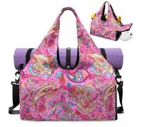 Urndoeng Yoga Mat Gym Bag with Shoe Compartment Zipper Yoga Mat Carrier for Pilates,Gym,Resort,Picnic Lightweight Weekender Bag Built-in Pocket Paisley Pink