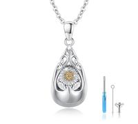 urne pour cendres - En argent sterling 925 - Tournesol - En fme de goutte d'eau - Urnes - Souvenir - Crémation de feu - Tournesol - Bijoux pour femmes et filles, 21*12 mm(0.83*0.47 inch),