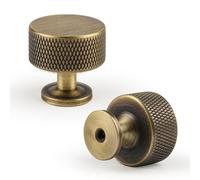 Urnew Antique Brass Kitchen Cabinet Knobs 2 Pack, 1.1Inch Knurled Pulls for Dresser and Drawers, Furniture Hardware Handles for Cupboard Wardrobe Vanity Closet Door