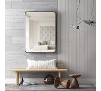 URnicehome 16x24 inch Black Bathroom Rectangle Mirror for Wall Decor Metal Frame Round Corner Matte Rectangular Mirror (Horizontal/Vertical)