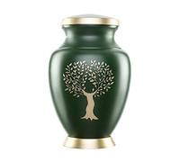Urns for Ashes Adult Large Cremation Funeral Human Memorial Burial Remain Metal Engraved Full Size Screw Lid Waterproof Green Tree of Life Gold