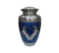Urns for Ashes Adult Large Cremation Funeral Human Memorial Burial Remain Metal Engraved Full Size Screw Lid Waterproof Blue Silver Heart