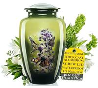 Urns for Ashes Adult Large Cremation Funeral Human Memorial Burial Remain Metal Full Size Screw Lid Waterproof Green Butterfly