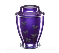 Urns for Ashes Adult Large Cremation Funeral Human Memorial Burial Remain Metal Full Size Silver Purple Butterfly