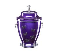 Urns for Ashes Adult Large Cremation Funeral Human Memorial Burial Remain Metal Full Size Silver Purple Cross Butterfly