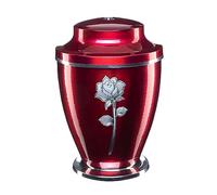 Urns for Ashes Adult Large Cremation Funeral Human Memorial Burial Remain Metal Full Size Silver Red Rose