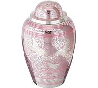 Urns for Ashes Adult Large Cremation Funeral Human Memorial Pink Engraved Metal Burial Remain Butterfly Waterproof Full Size Medium Screw Lid, Pink