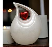 Urns for Ashes Adult Women and Men, Pearl White Teardrop Heart Design Keepsake urn, Burial, Columbarium or Home, Cremation Urns for Human Ashes