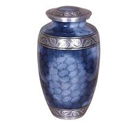 UrnsWithLove Extra Large Aluminium Companion Urn for 2 Adults, Blue Cloud Pattern, 7L Capacity, 14.5"H x 8.5"D, Polished Finish