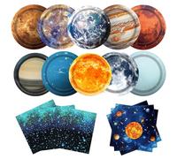 UROINEPA Space Theme Party Decorations 100Pcs Galaxy Planet Outer Space Disposable Plates and Napkins for Kids Space Solar System Planets Baby Shower Birthday Party Decorations, 9inch