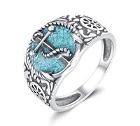 URONE Anchor Ring 925 Sterling Silver Rudder Anchor Turquoise Thumb Band Rings Vintage Nautical Jewellery Gifts for Men Women #11