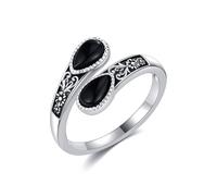 URONE Black Onyx Ring 925 Sterling Silver Open Rings Adjustable Thumb Band for Women Vintage Victorian Jewellery Gifts