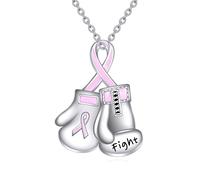 URONE Boxing Gloves Necklace 925 Sterling Silver Breast Cancer Awareness Pendant Necklace Jewelry Cancer Survivor Gift for Women