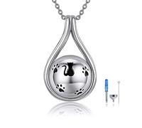 URONE Cat Urn Necklace for Ashes for Women 925 Sterling Silver Cat and Paw Urn Pendant Necklace Cremation Jewellery Memorial Gifts for Pet Mum Wife