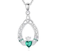 URONE Celtic Claddagh Birthstone Necklace 925 Sterling Silver Claddagh Celtic Knot Pendant Irish Anniversary Birthday Jewellery for Women Mom Wife