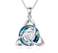 URONE Celtic Knot Necklace 925 Sterling Silver Celtic Trinity Knot Pendant with Circle Crystal Irish Jewellery Gifts for Women