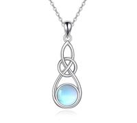 URONE Celtic Knot Necklace 925 Sterling Silver Moonstone/Turquoise/Opal/Amethyst Pendant Necklace Irish Jewellery Gifts for Women