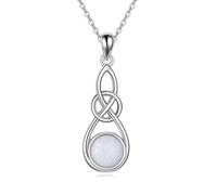 URONE Celtic Knot Necklace 925 Sterling Silver Opal Pendant Necklace Irish Jewelry Gifts for Women