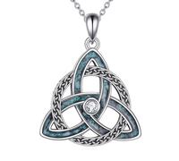 URONE Celtic Knot Necklace Sterling Silver Trinity Knot Triquetra Turquoise Pendant Irish Jewellery Gifts for Women