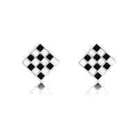 URONE Checkered Earrings 925 Sterling Silver Black and White Checkered Stud Earrings Checkered Jewelry for Women