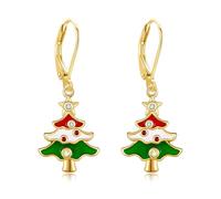 URONE Christmas Earrings Sterling Silver Colorful Christmas Tree Dangle Drop Leverback Earrings Christmas Jewellery for Women