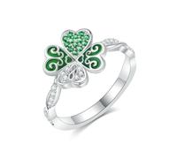 URONE Clover Ring Sterling Silver Celtic Knot Four Leaf Clover Rings Lucky Irish Shamrock Ring St Patricks Day Jewellery for Women(UK Size N)