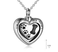 URONE Cremation Urn Pendant Necklace Sterling Silver Moon and Rose flower/Paw Print/Infinity Rose/Angel Wings Cat Urn Necklace for Ashes Memorial Keepsake Jewellery Gifts for Women Girls