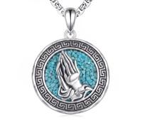 URONE Cross Necklace 925 Sterling Silver Turquoise Virgin Mary/Jerusalem Cross/St Brigids Cross Pendant Necklace Catholic Jewellery Gifts for Women Men
