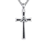 URONE Cross Necklace Sterling Silver Celtic Trinity Knot Black Cross Pendant Necklaces Religious Jewellery Gifts for Women Men