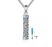 URONE Cylinder Cremation Urn Necklace for Ashes 925 Sterling Silver Dragonfly Filigree Urn Necklace with Hollow Cylinder for Ashes Memorial Keepsake Ashes Jewellery for Human Pets Ashes