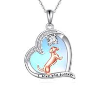 URONE Dachshund Necklace 925 Sterling Silver Dachshund Moonstone Pendant Dachshund Dog Jewellery Gifts for Women