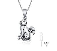 URONE Dog Urn Necklace for Ashes for Men Women 925 Sterling Silver Dog with Angel Wings Ashes Necklace Cremation Jewellery Memorial Gifts for Pet Dad Mum Husband Wife