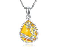 URONE Dragonfly Necklace for Women 925 Sterling Silver Amber Dragonfly Pendant Necklace Dragonfly Jewellery Gifts for Women
