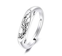 URONE Feather Ring 925 Sterling Silver Vintage Feather Angel Wings Adjustable Ring Western Jewellery for Women