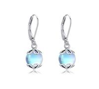 URONE Filigree Ball Moonstone Earrings 925 Sterling Silver Moonstone Earrings for Women Dangling Vintage Lace Leverback Earrings Jewelry Gifts for Women