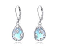 URONE Filigree Drop Earrings 925 Sterling Silver Moonstone Teardrop Drop Leverback Earrings Jewellery Gifts for Women