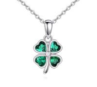 URONE Four Leaf Clover Necklace 925 Sterling Silver Green 4 Leaf Lucky Clover Pendant Chain Necklace Good Luck Four Leaf Clover Jewellery Gifts for Women