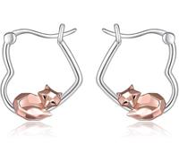 URONE Fox Earrings 925 Sterling Silver Origami Fox Heart Hoop Earrings Animal Jewellery Gifts for Women